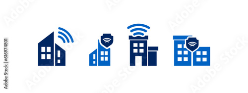 smart building icon vector illustration. city with network concept.