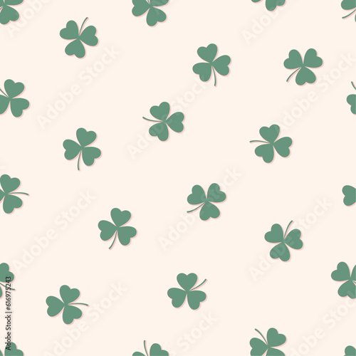Seamless pattern with clover leaves. St. Patrick s day vector illustration. Clover meadow.