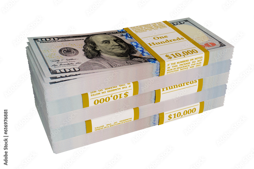 5 currency straps of $100 bills, worth of $10,000 each. Bundle of american dollars in cash. Png clipart isolated on transparent background 5 currency straps of $100 bills, worth of $10,000 each. Bundle of american dollars in cash. Png clipart isolated on transparent background