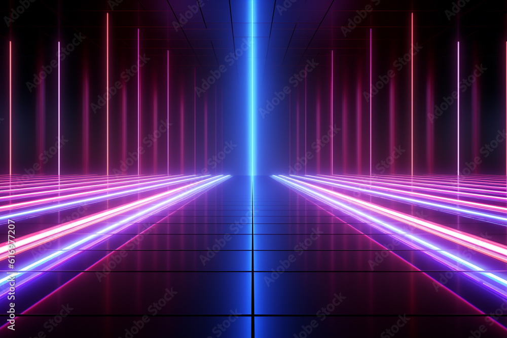 Futuristic neon glowing background. Light show background with neon style elements. Background, wallpaper, screensaver. Generative AI Futuristic neon glowing background. Light show background with neon style elements. Background, wallpaper, screensaver. Generative AI