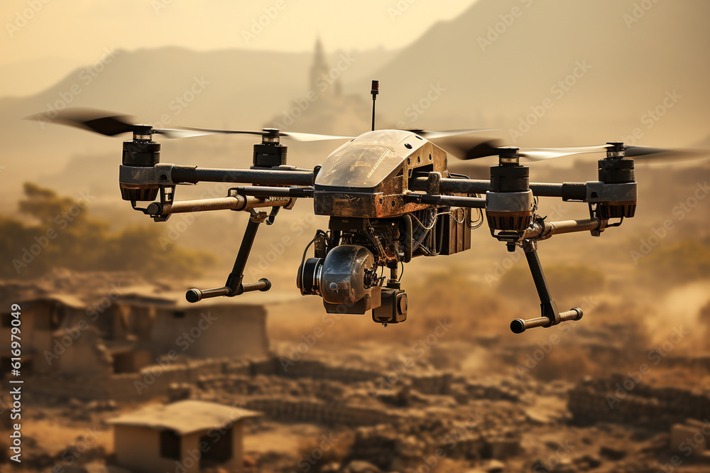 military aerial remotely-piloted drone in the sky, Generative AI