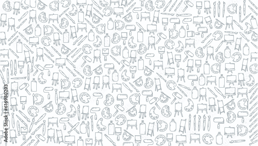 painting art drawing tools doodle background. art equipment line icon doodle background. painting art drawing tools doodle background. art equipment line icon doodle background.