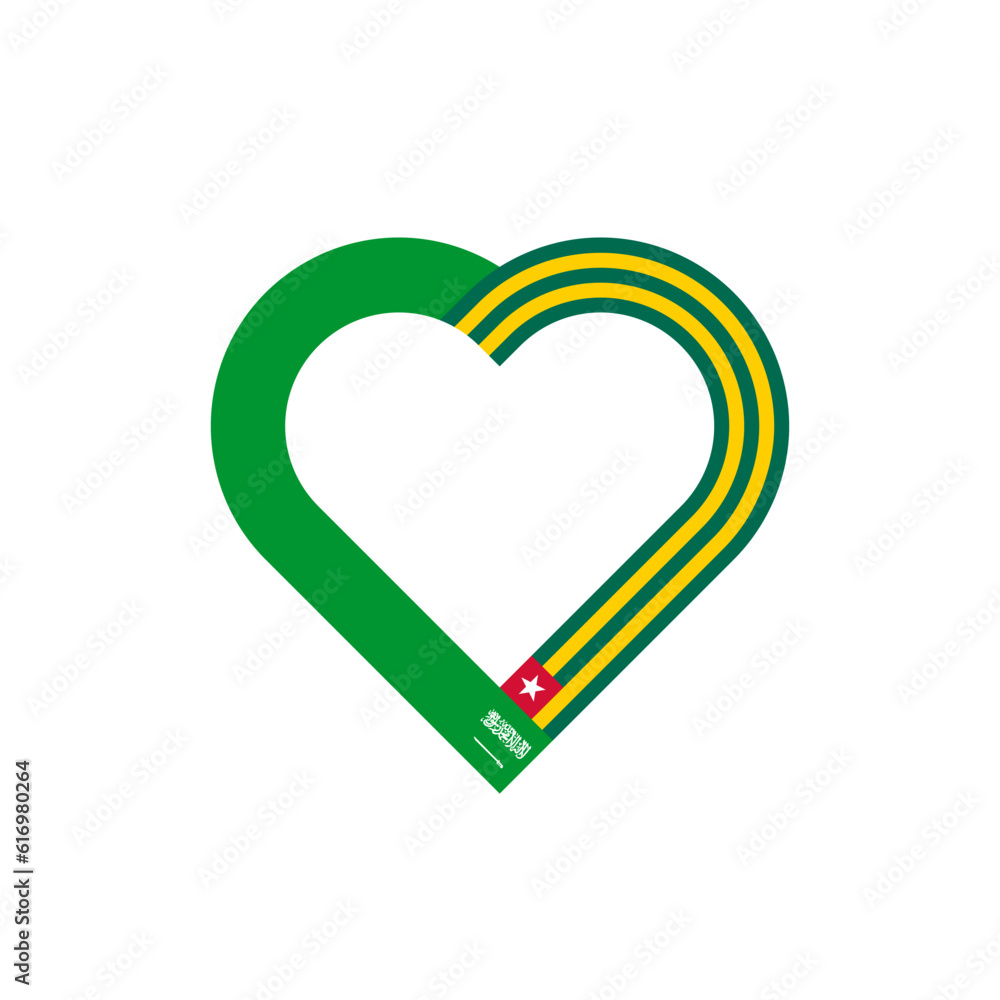 unity concept. heart ribbon icon of saudi arabia and togo flags. vector illustration isolated on white background unity concept. heart ribbon icon of saudi arabia and togo flags. vector illustration isolated on white background
