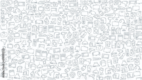 Household appliances doodle line icon background.