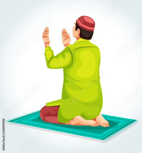 Vector of a Young Muslim man praying dua isolated, Muslim man holy dua.