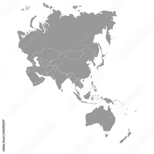 Grey map of Asia Pacific.