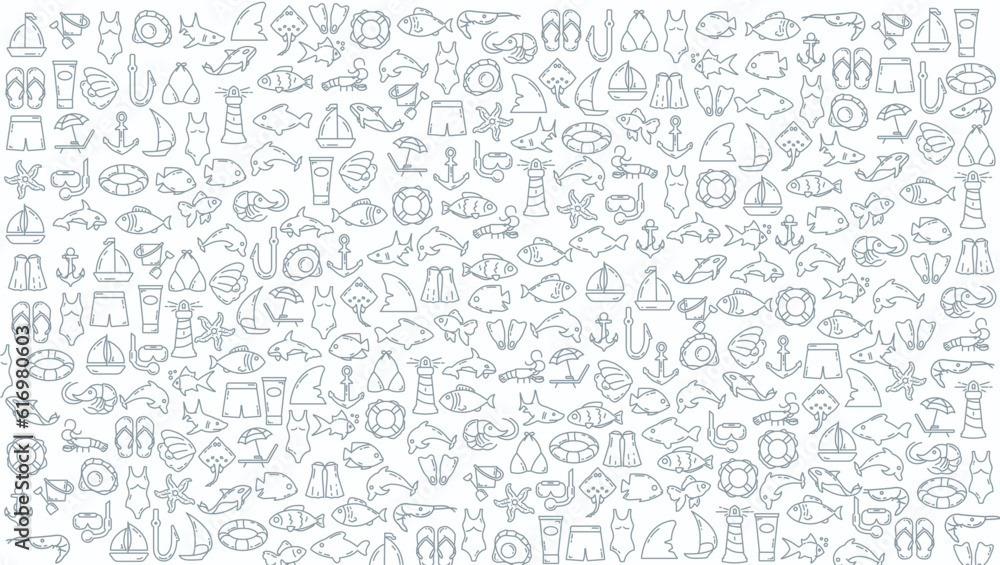 sea doodle line icon background. sea and summer doodle line icon background sea doodle line icon background. sea and summer doodle line icon background