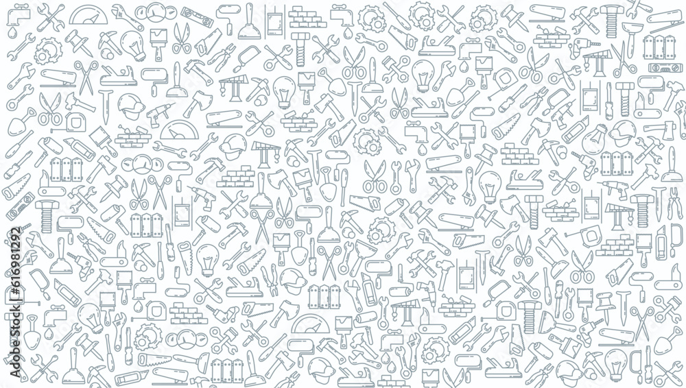 construction tools doodle line icon background. construction tools doodle line icon background.