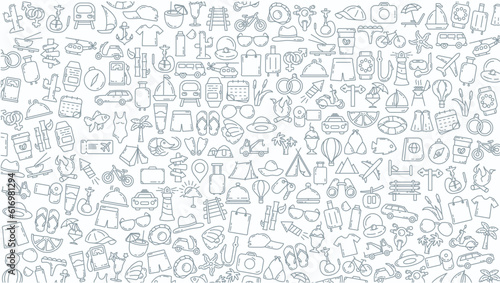 travelling doodle line icon background. Travel Doodle Icons.