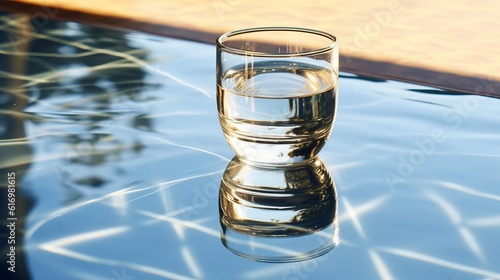 A glass glass with clean water on a plain background, a drink for diets and a health drink. Generative AI