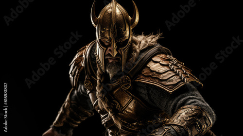 Inspiring Depiction of a Viking Warrior in Glowing Golden Armor
