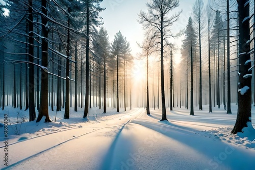 winter forest in the morning generated by AI ©  ALLAH LOVE