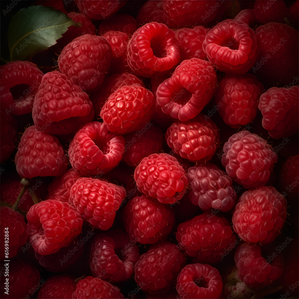 Raspberries shot in low key. View from above. Flat lay. Background. Raspberries shot in low key. View from above. Flat lay. Background.