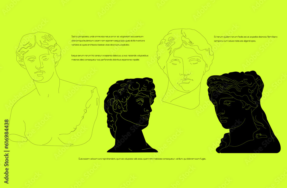 Set of antique sculptures silhouette. Vector illustration for card wallpaper poster T-Shirt or printing. Contemporary hand drawn collection in line design style.