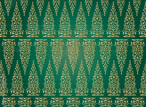 Traditional Classic Malay handwoven green 'songket' with gold threads vector background malaysia indonesia

