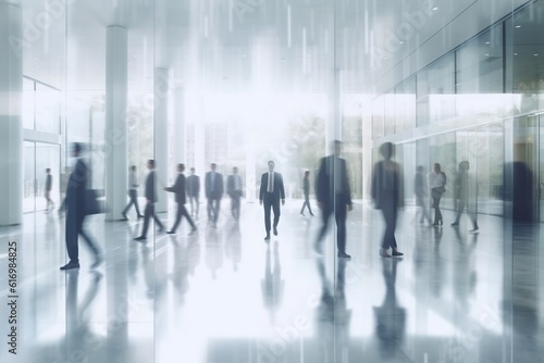 Dynamic Motion Businesspeople Ascending and Descending Stairs outside Office in Blur, Generative AI © rzrstudio