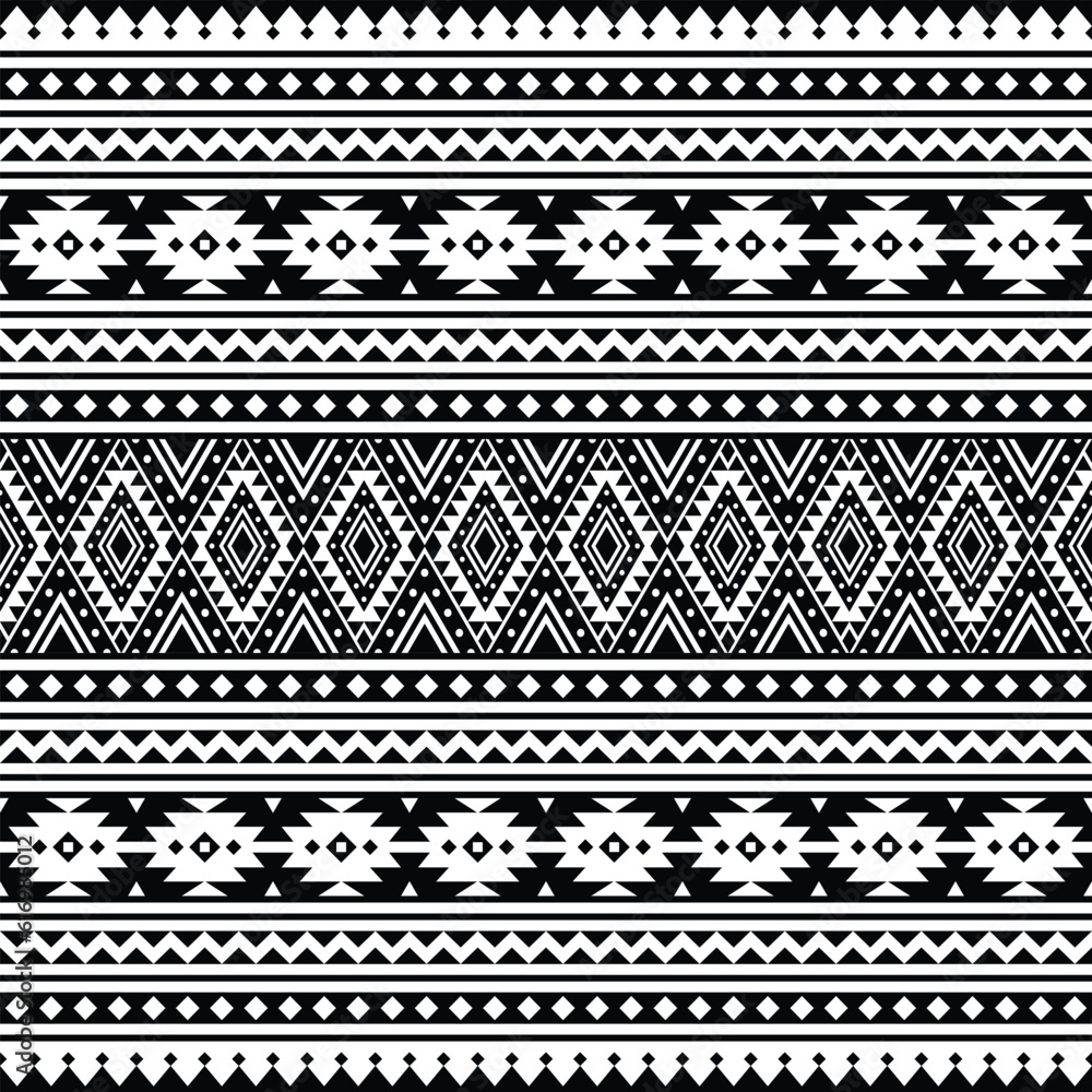 Tribal seamless pattern. Vector illustration border style. Black and white colors. Ethnic geometric art print design for textile template, fabric, clothing, curtain, rug, ornament, background. Tribal seamless pattern. Vector illustration border style. Black and white colors. Ethnic geometric art print design for textile template, fabric, clothing, curtain, rug, ornament, background.