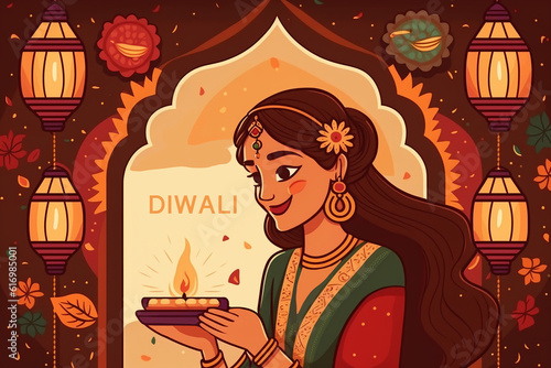 Generative AI.Creative design for Diwali and Diwali festival with oil lamp, DWALI sale 50% off, offer, discount photo