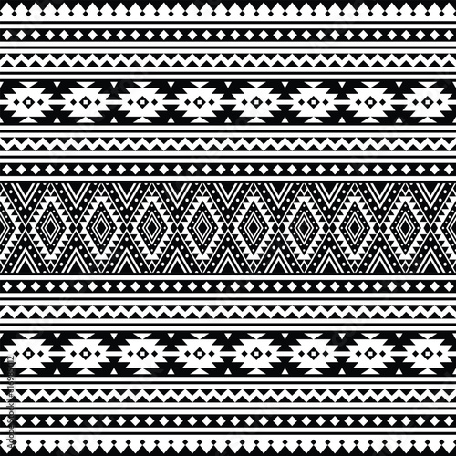 Tribal seamless pattern. Vector illustration border style. Black and white colors. Ethnic geometric art print design for textile template, fabric, clothing, curtain, rug, ornament, background.