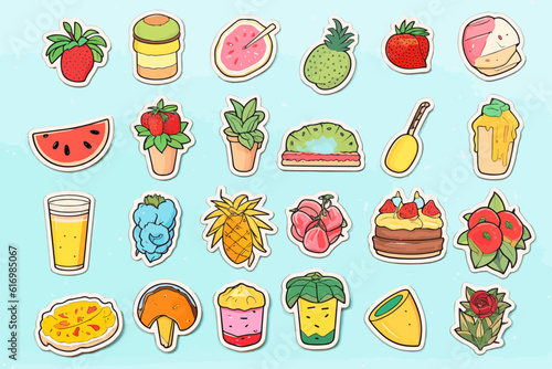 Assorted Stickers with Food, Process Art, Tropical Fruit, and Cake - Summer Vibes