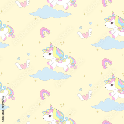 Valentine heart pattern Unicorn seamless hand draw cartoon. Background vector illustrations. Cute unicorn pattern