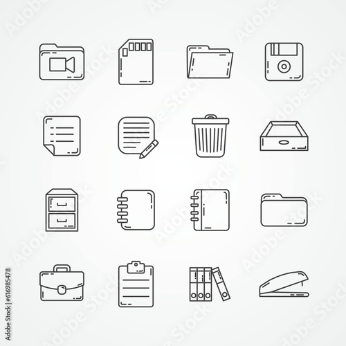 file and folders line icon set with document binders