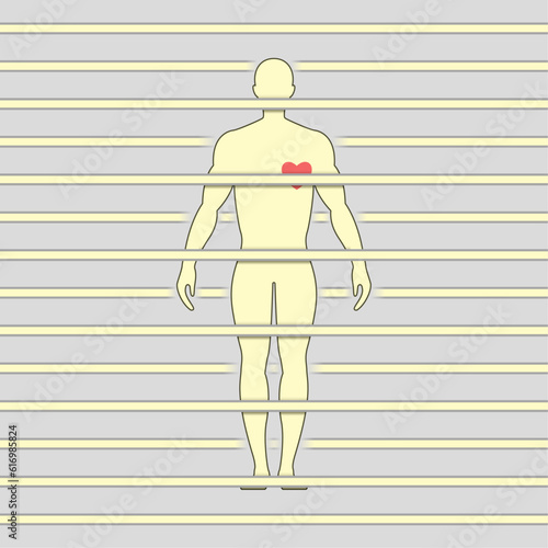 Silhouette of a man between stripes. The concept of limitations in life.
