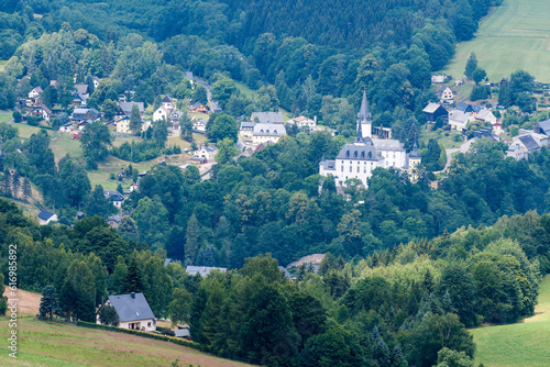 Blick auf Schloss Purschenstein in Neuhausen im Erzgebirge vom Schwartenberg aus	 photo