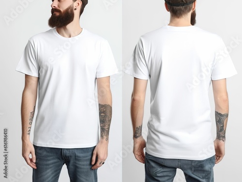 Valokuva Blank men's white t-shirt showing front and back of blank t-shirt, mannequin sho