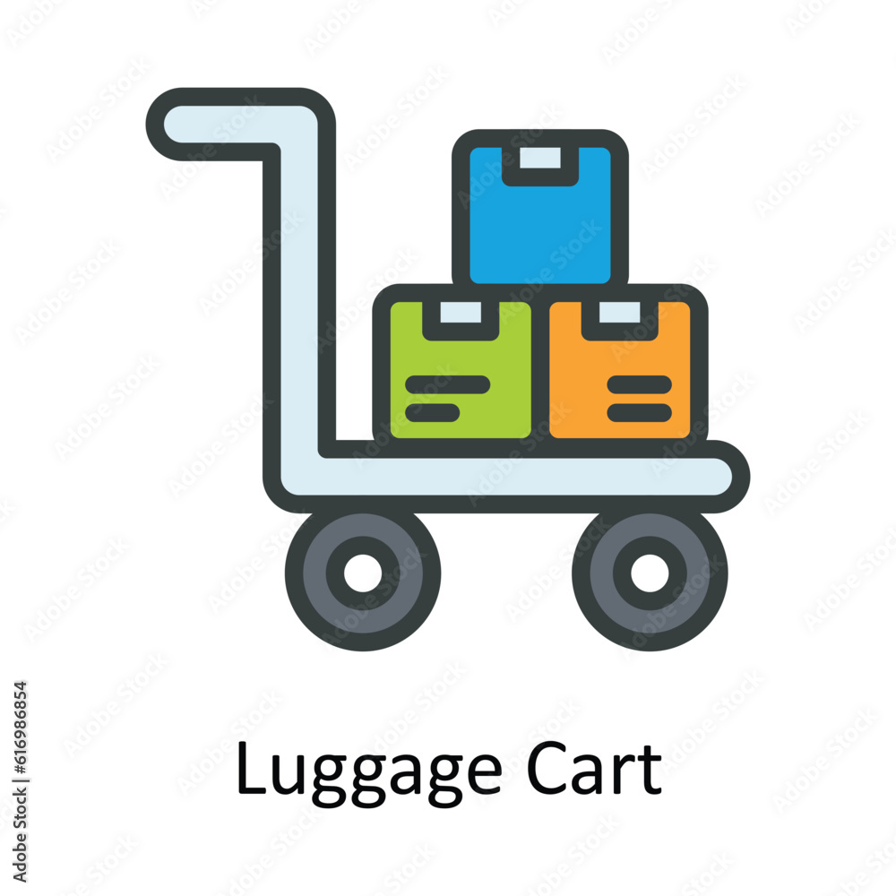 Luggage Cart Vector Fill outline Icon Design illustration. Shipping and delivery Symbol on White background EPS 10 File Luggage Cart Vector Fill outline Icon Design illustration. Shipping and delivery Symbol on White background EPS 10 File