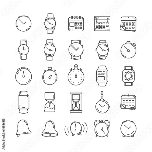 Time and Clock line icon set with Watch, Timer, alarm, smartwatch