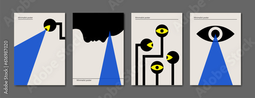 A set of minimalist posters on the theme of security camera, surveillance. Vector illustration.