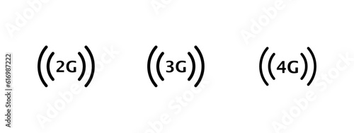 Phone network icon set. 2g, 3g, 4g, 5g. Editable Stroke. Line, Solid, Flat Line, thin style and Suitable for Web Page, Mobile App, UI, UX design.