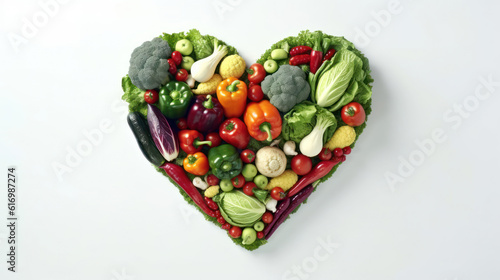 Fresh vegetables heart shape on white background © tashechka
