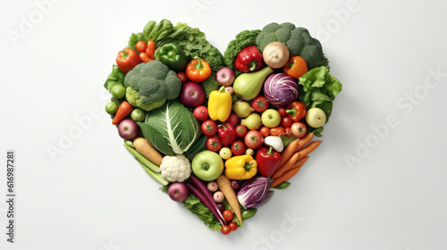Fresh vegetables heart shape on white background