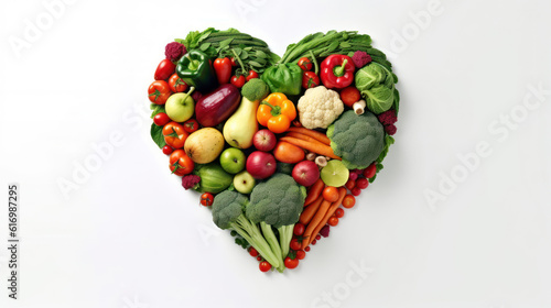 Fresh vegetables heart shape on white background