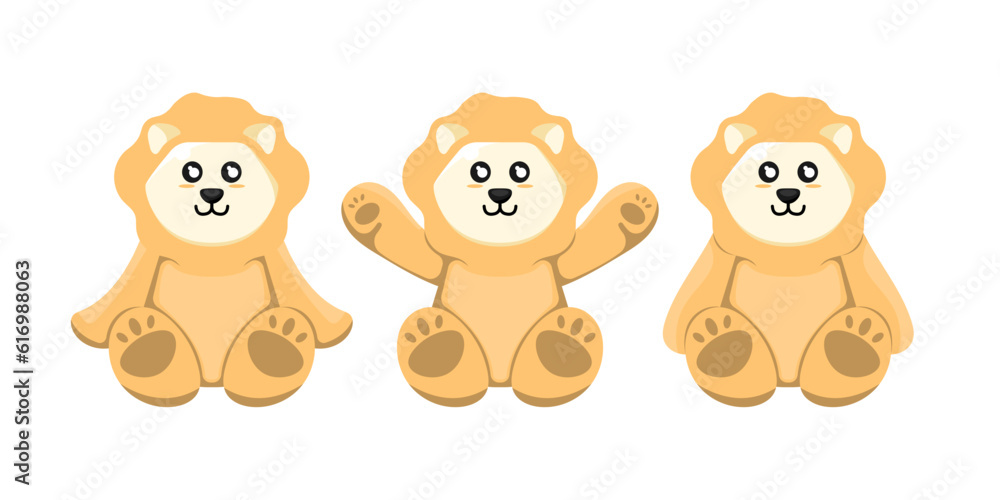 Cartoon doll lion for kids on isolated background, Vector illustration.