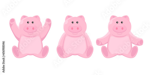 Cartoon doll pig for kids on isolated background, Vector illustration.