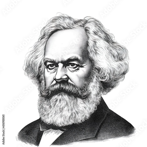 A black and white vintage engraving of Karl Heinrich Max with a big beard and serious expression - Generative AI photo