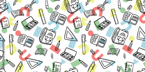 Cute hand drawn back to school seamless pattern, lovely school supplies, great for banners, wallpapers, wrapping - vector design