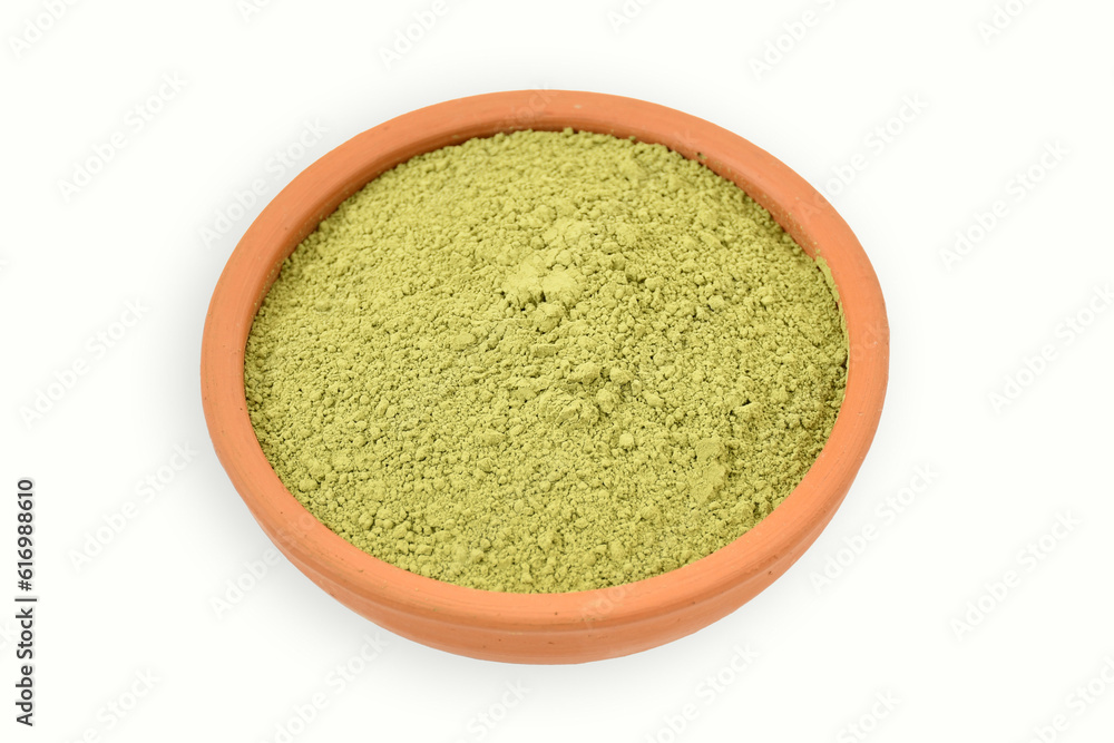 powdered matcha green tea on clay pot, isolated on white. copy space. top view. Heap of matcha green tea powder on white background, view from above.powder green tea on white background. powdered matcha green tea on clay pot, isolated on white. copy space. top view. Heap of matcha green tea powder on white background, view from above.powder green tea on white background.