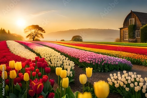 field of tulips in spring Generated Aiv photo