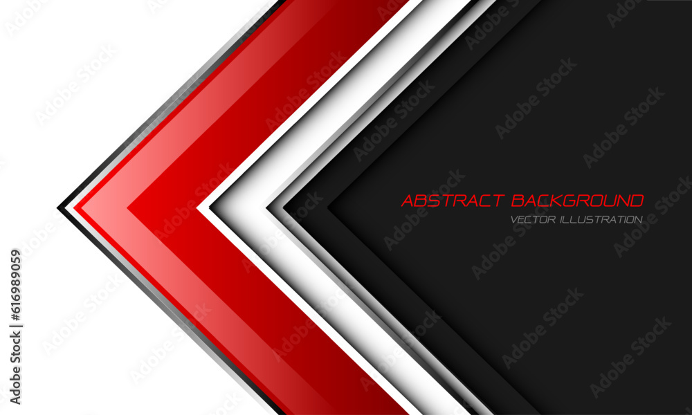 Abstract red glossy silver arrow direction geometric on white dark grey ...