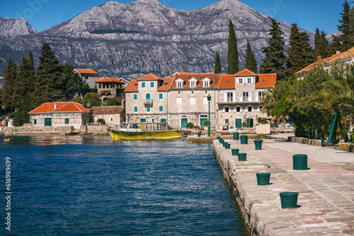 Small old resort town on the Adriatic coast in Montenegro, a popular summer vacation destination in Europe. Forte Rose village © olezzo