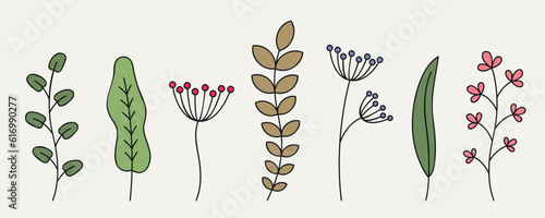 floral set different colorful flowers and leaves isolated vector illustration EPS10