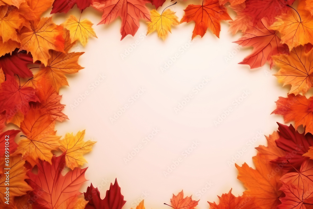 Autumn leaves. Background with copy space in the center. AI generative. Autumn leaves. Background with copy space in the center. AI generative.