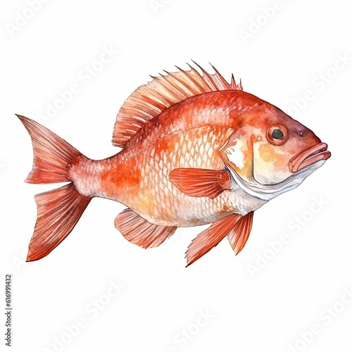 Saltwater Fish, Watercolor Fish, Shark, Marlin, Grouper, Snapper, Tuna, AI Generated
