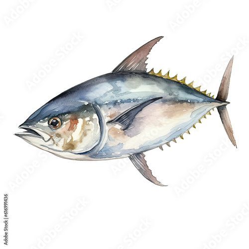 Saltwater Fish, Watercolor Fish, Shark, Marlin, Grouper, Snapper, Tuna, AI Generated