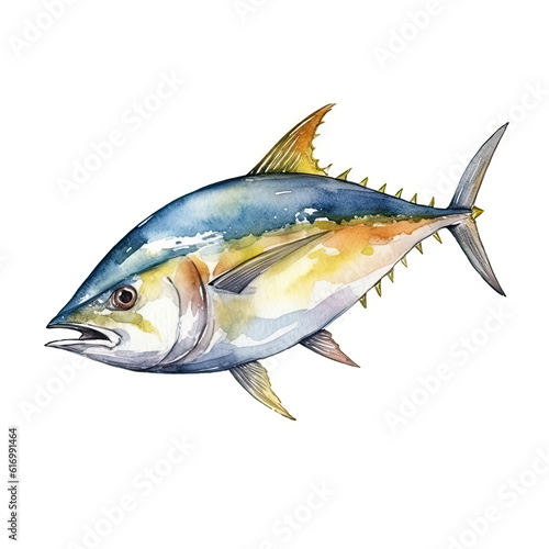 Saltwater Fish, Watercolor Fish, Shark, Marlin, Grouper, Snapper, Tuna, AI Generated