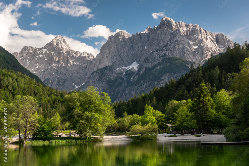 Lake Jasna in Kranjska Gora, Slovenia. Natural alpine landscape and scenic views